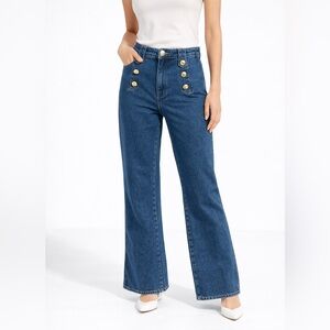 Exquise Aleron Wide Leg Jeans Womens 6 High Rise Button Sailor Blue Denim